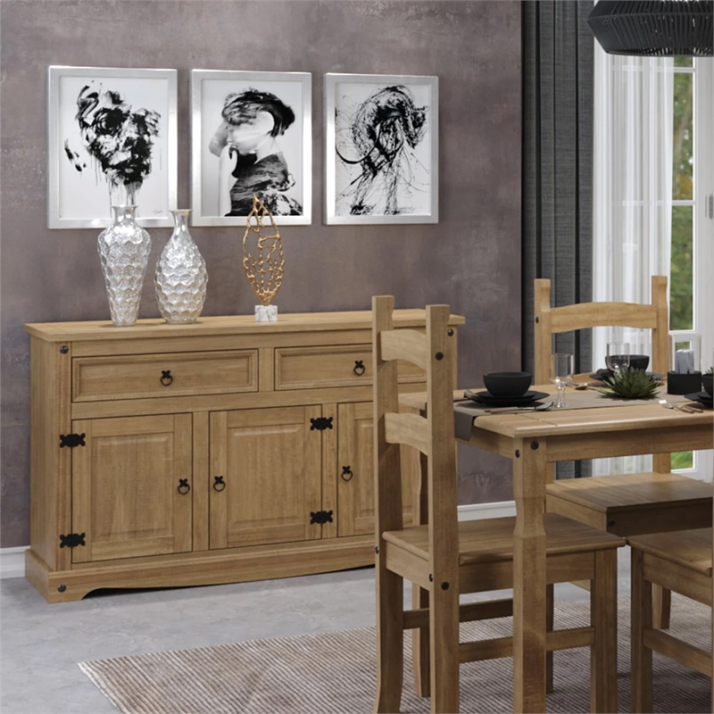OS Home and Office Furniture Cottage Series Wood Buffet Sideboard in Brown