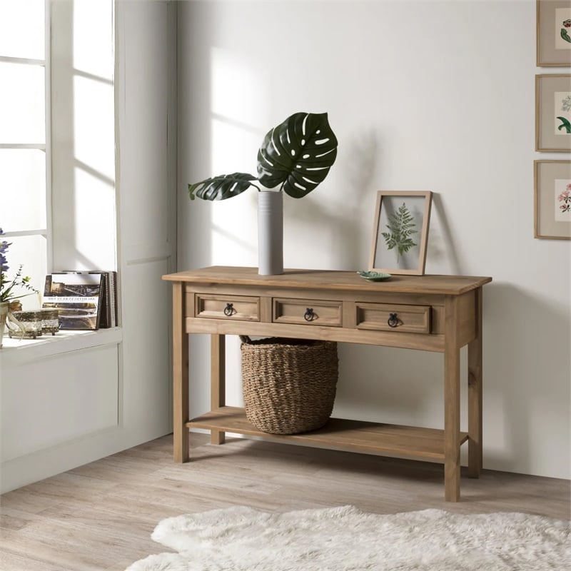 OS Home and Office Furniture Cottage Series Wood Hall Table Console in Brown