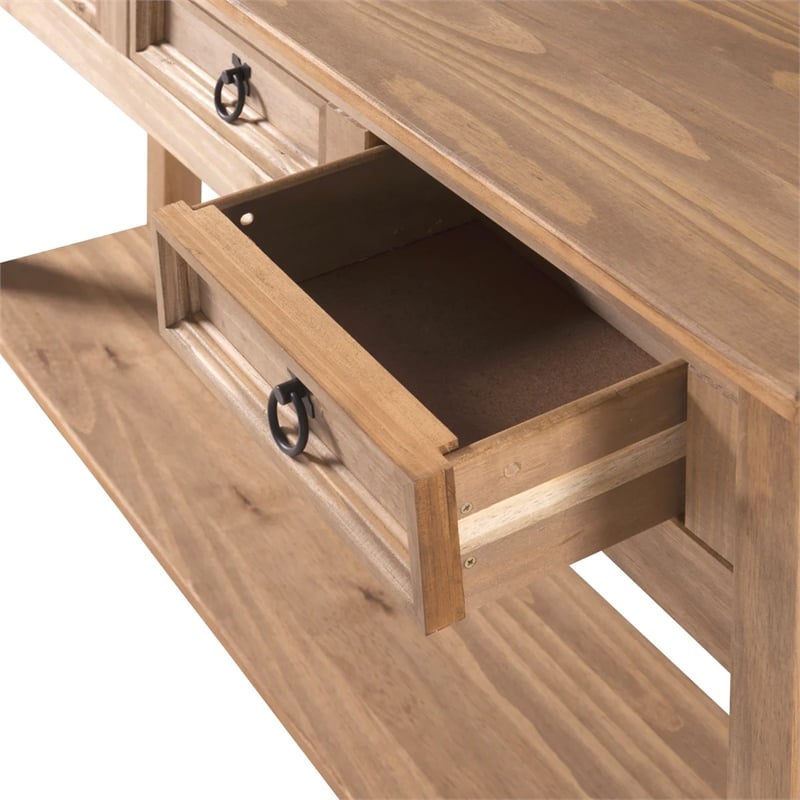 OS Home and Office Furniture Cottage Series Wood Hall Table Console in Brown