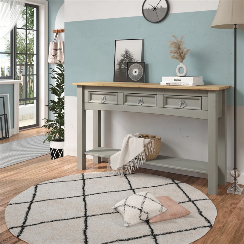 OS Home and Office Furniture Cottage Series Wood Hall Table Console in Gray