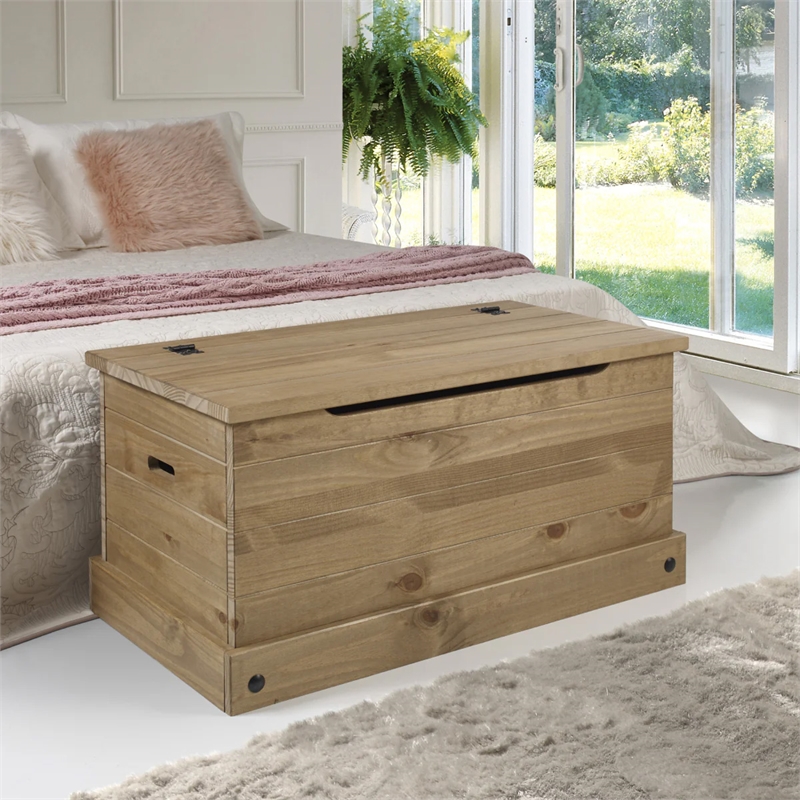OS Home and Office Furniture Cottage Series Wood Storage Trunk in Brown
