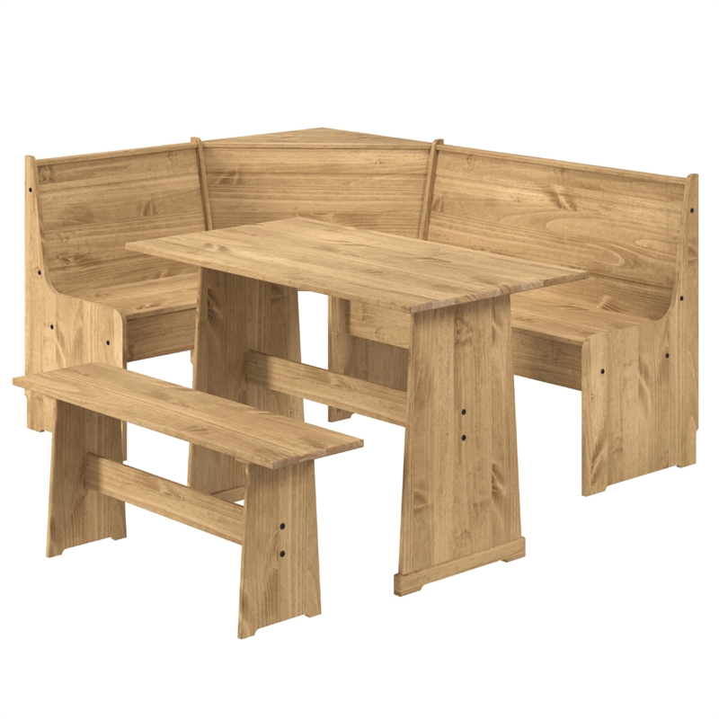 OS Home and Office Furniture Solid Pine Corner Dining Booth in Brown