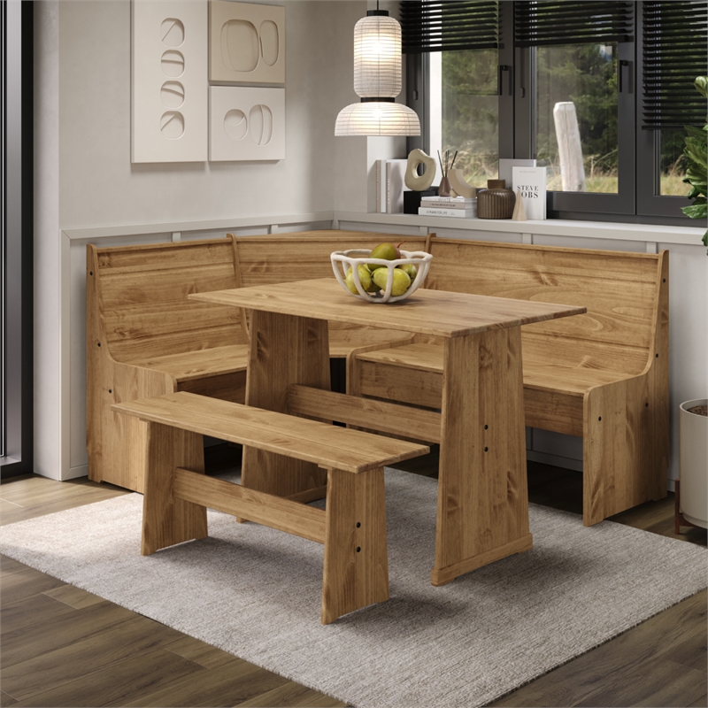 OS Home and Office Furniture Solid Pine Corner Dining Booth in Brown