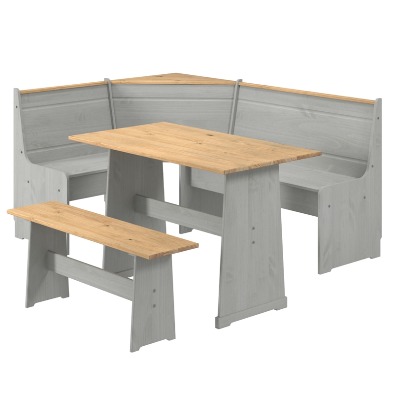 OS Home and Office Furniture Solid Pine Corner Dining Booth in Gray