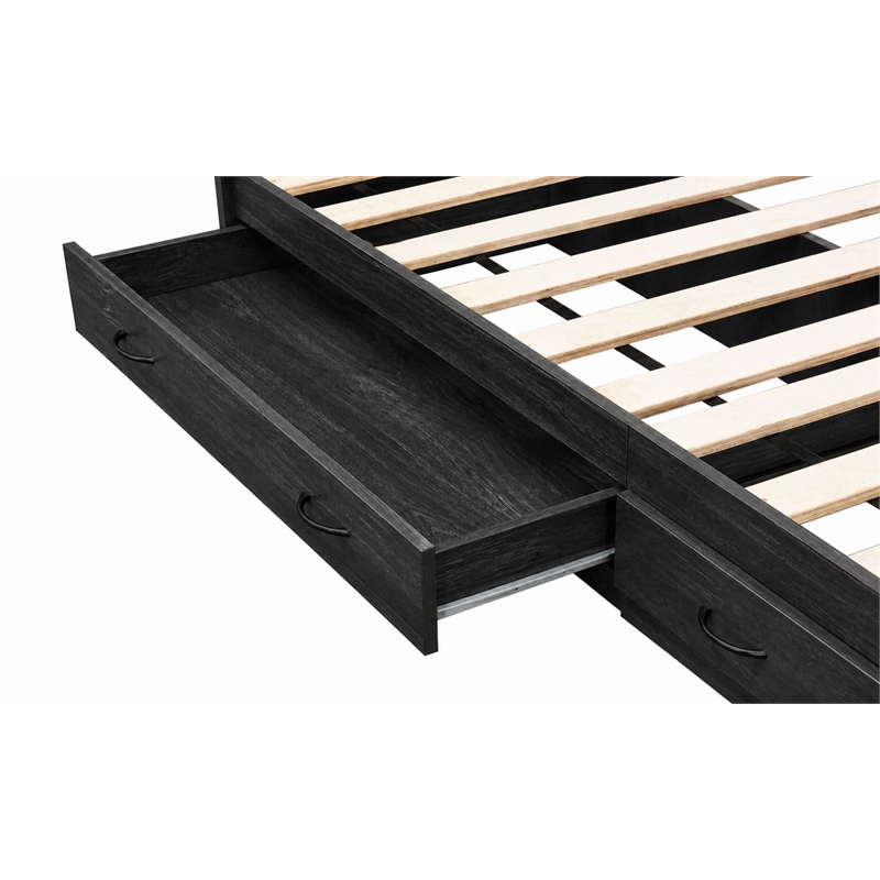 OSHOME Twin Size Black Mates Bed with Two Storage Drawers