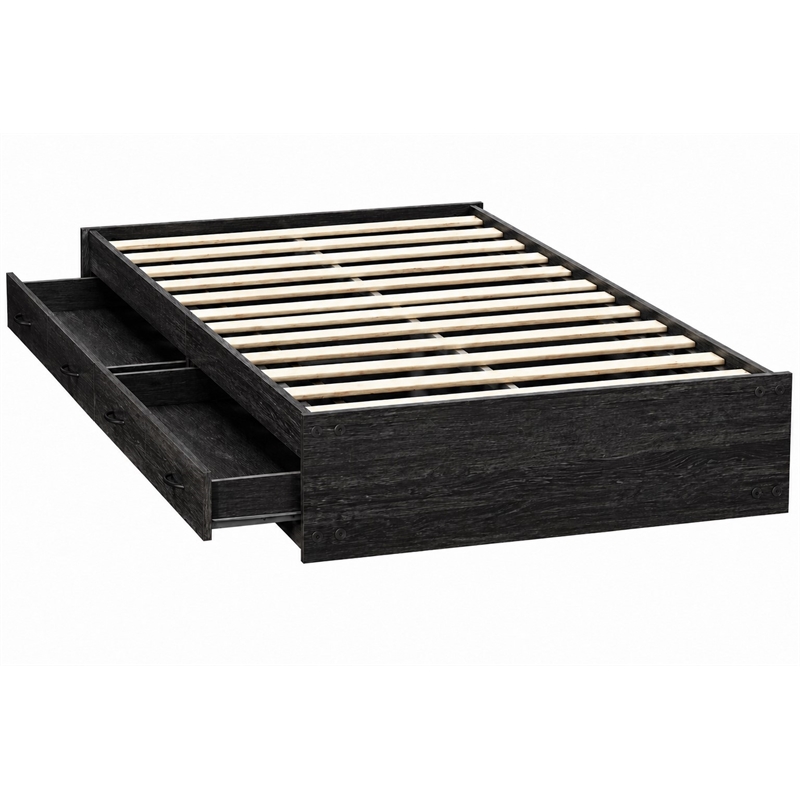 OSHOME Twin Size Black Mates Bed with Two Storage Drawers