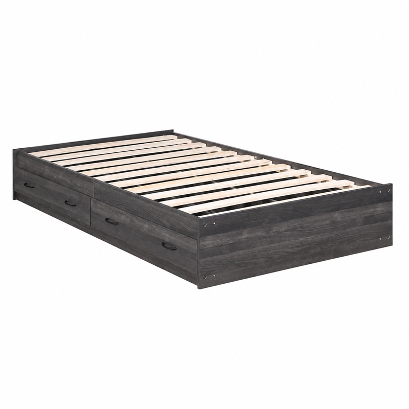 OSHOME Twin Size Black Mates Bed with Two Storage Drawers