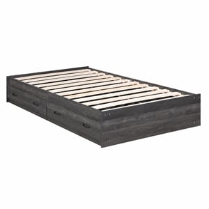 OSHOME Twin Size Black Mates Bed with Two Storage Drawers