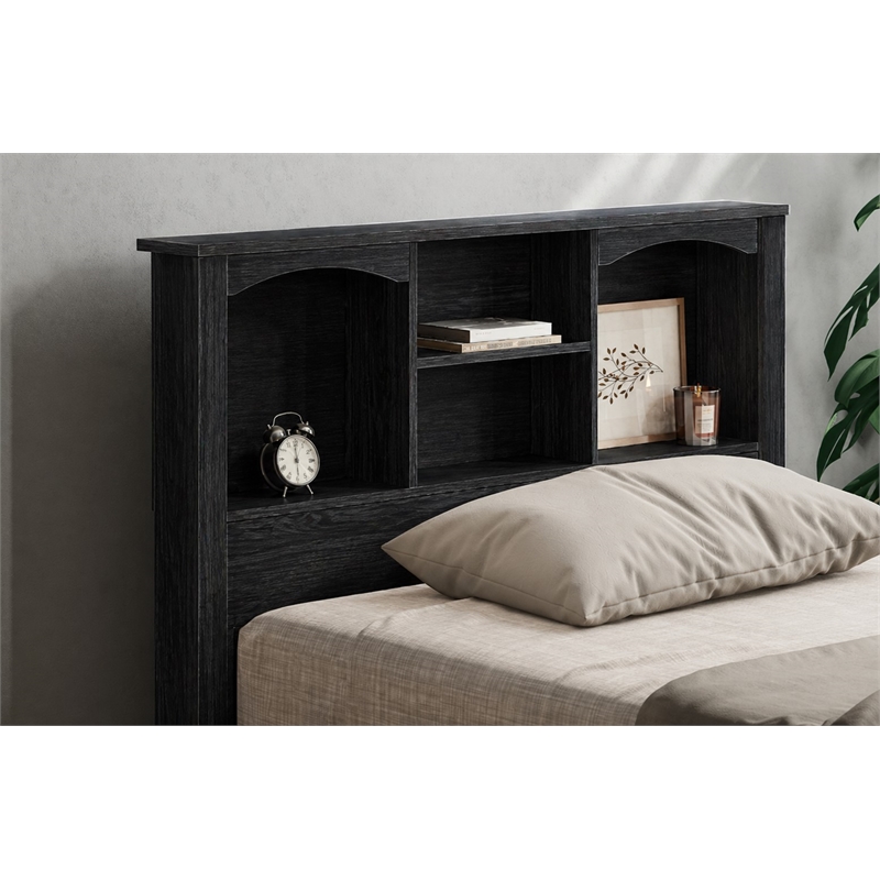 OSHOME Twin Size Black Storage Bookcase Headboard with Shelves