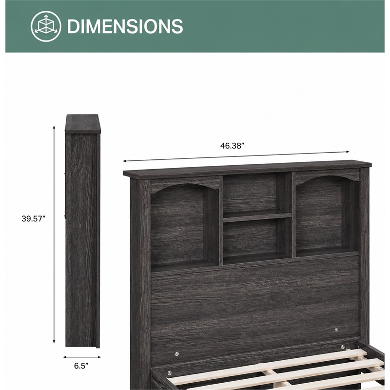 OSHOME Twin Size Black Storage Bookcase Headboard with Shelves