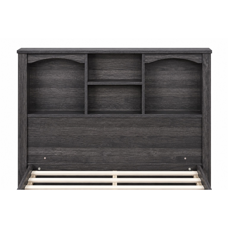 OSHOME Twin Size Black Bookcase Headboard and Twin Size Platform Mates Bed Combo
