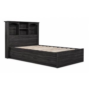 OSHOME Twin Size Black Bookcase Headboard and Twin Size Platform Mates Bed Combo