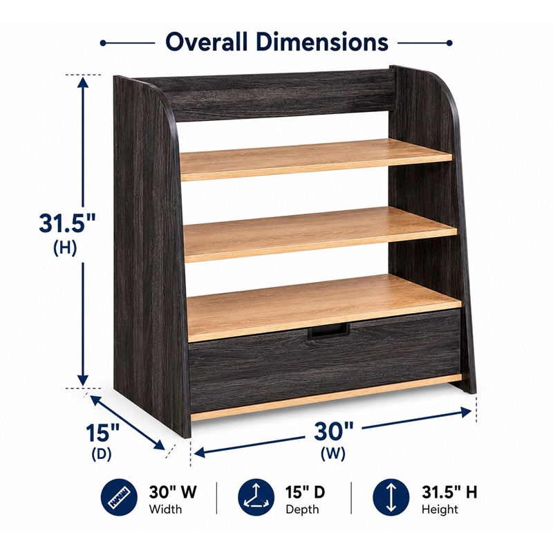 OSHOME Black Modular Storage Bookshelf with Drawer