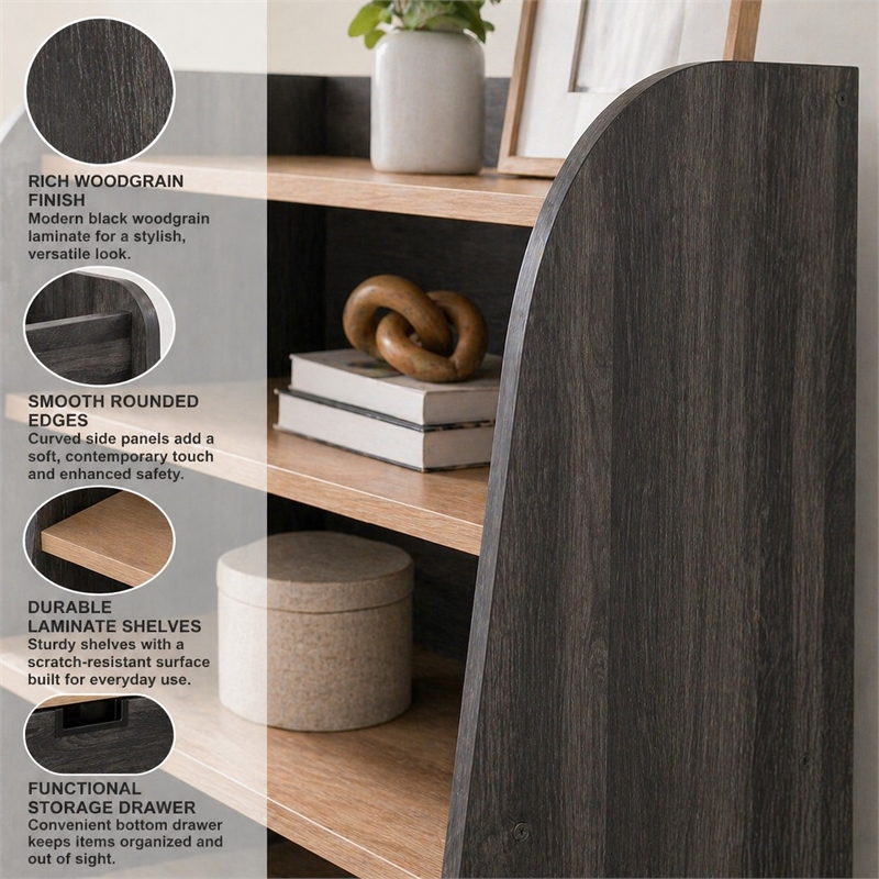 OSHOME Black Modular Storage Bookshelf with Drawer