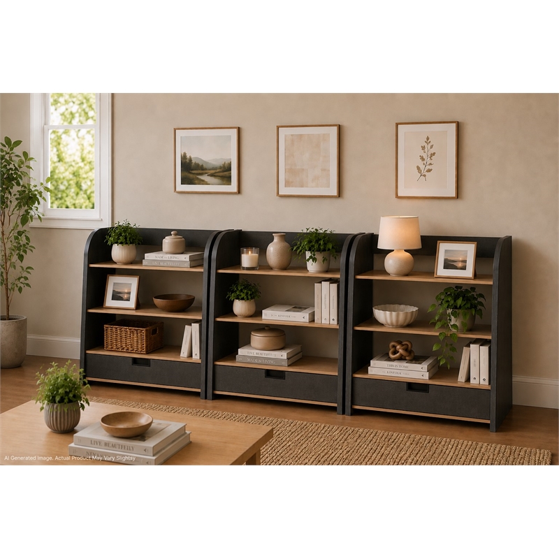 OSHOME Black Modular Storage Bookshelf with Drawer