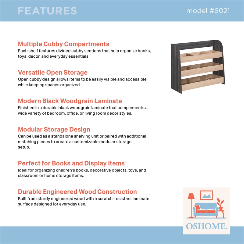 OSHOME Black 3-Tier Modular Cubby Storage Shelf
