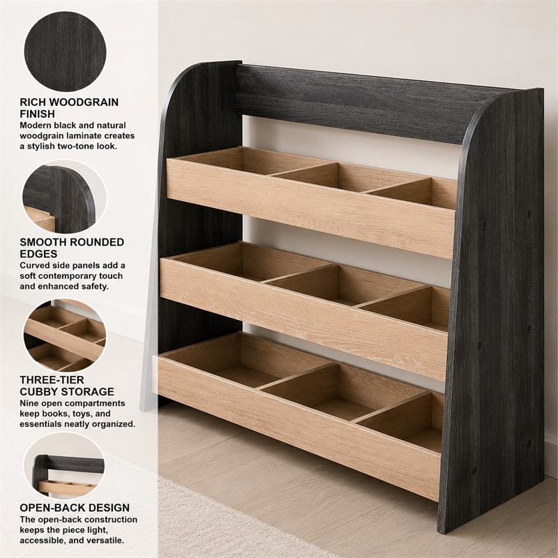 OSHOME Black 3-Tier Modular Cubby Storage Shelf