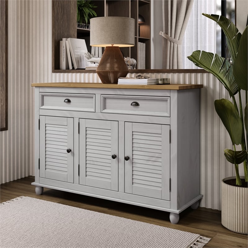 Solid Pine Farmhouse Buffet/Sideboard Cabinet in Corona Gray and Brown