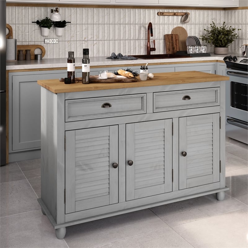 Solid Pine Farmhouse Buffet/Sideboard Cabinet in Corona Gray and Brown