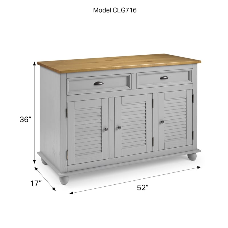 Solid Pine Farmhouse Buffet/Sideboard Cabinet in Corona Gray and Brown