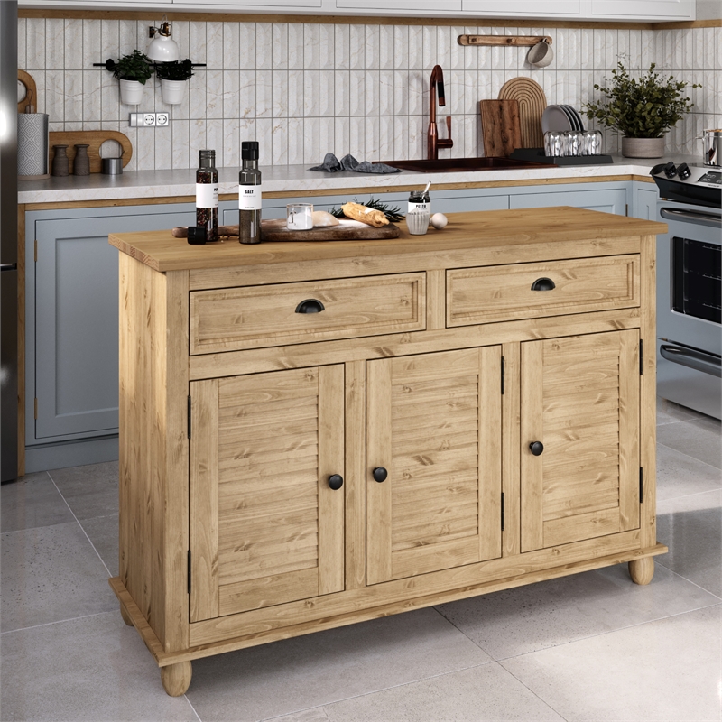 Solid Pine Farmhouse Buffet/Sideboard Cabinet in Corona Brown
