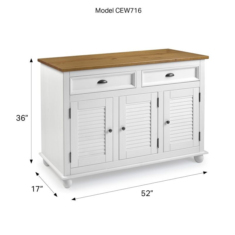 Solid Pine Farmhouse Buffet/Sideboard Cabinet in Distressed White and Brown