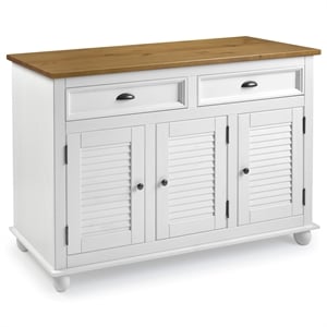 Solid Pine Farmhouse Buffet/Sideboard Cabinet in Distressed White and Brown