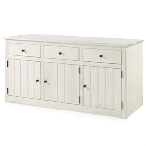 Solid Pine 66&quot Farmhouse Accent Buffet Sideboard Cabinet in Distressed White