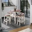 Solid Pine 5-Piece Farmhouse Drop Leaf Dining Table Set in Distressed White
