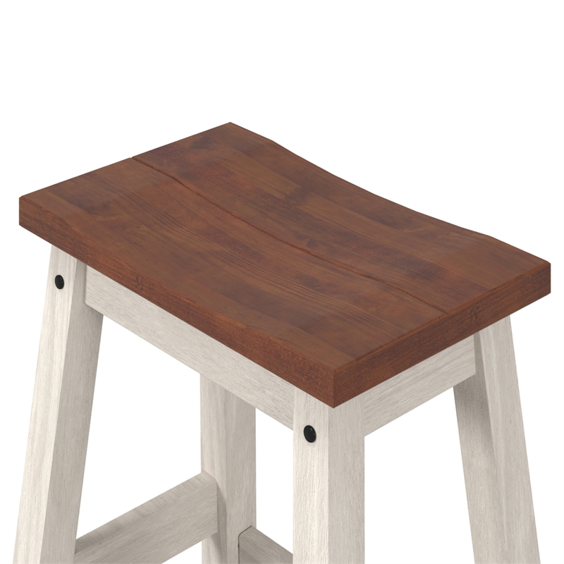 Solid Pine 5-Piece Farmhouse Drop Leaf Dining Table Set in Distressed White