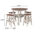Solid Pine 5-Piece Farmhouse Drop Leaf Dining Table Set in Distressed White