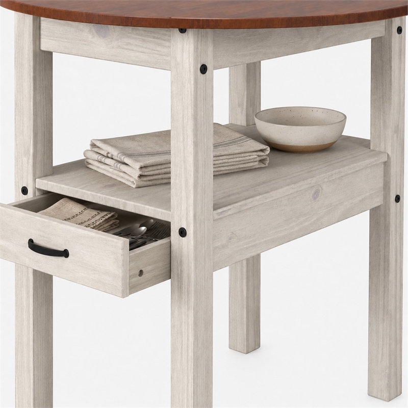Solid Pine 5-Piece Farmhouse Drop Leaf Dining Table Set in Distressed White