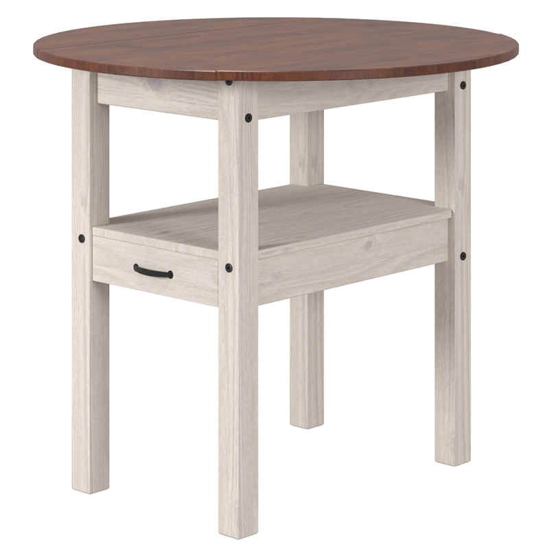 Solid Pine 5-Piece Farmhouse Drop Leaf Dining Table Set in Distressed White