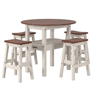 Solid Pine 5-Piece Farmhouse Drop Leaf Dining Table Set in Distressed White