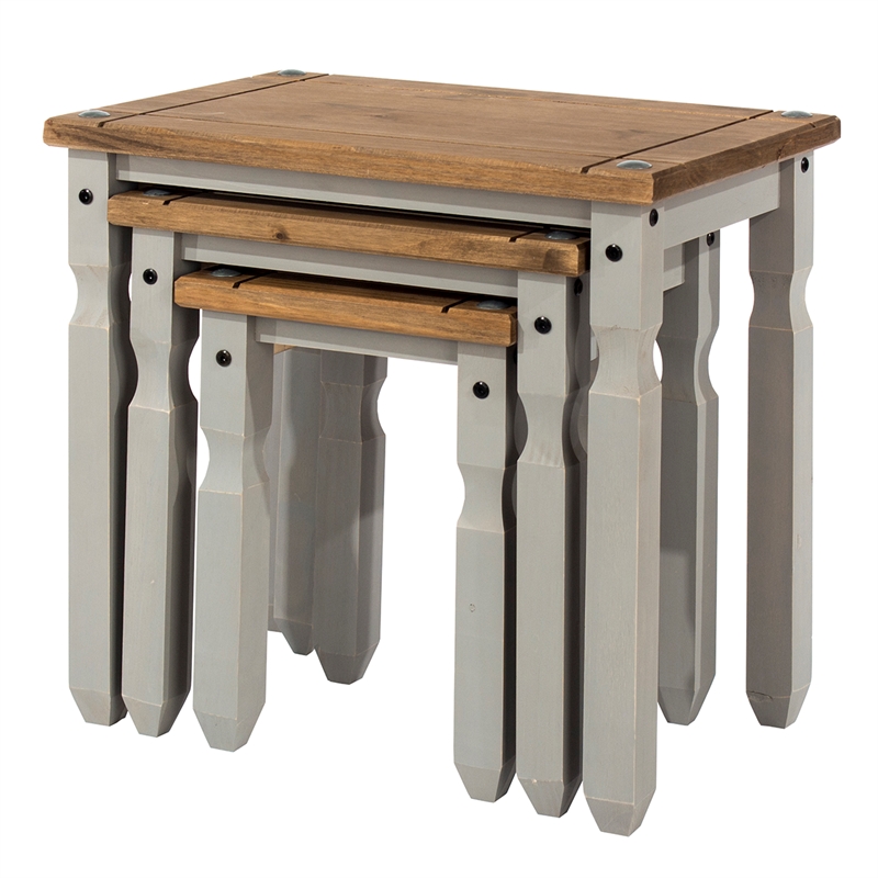 Solid Pine 3-Piece Farmhouse Nesting Side Table Set in Corona Gray