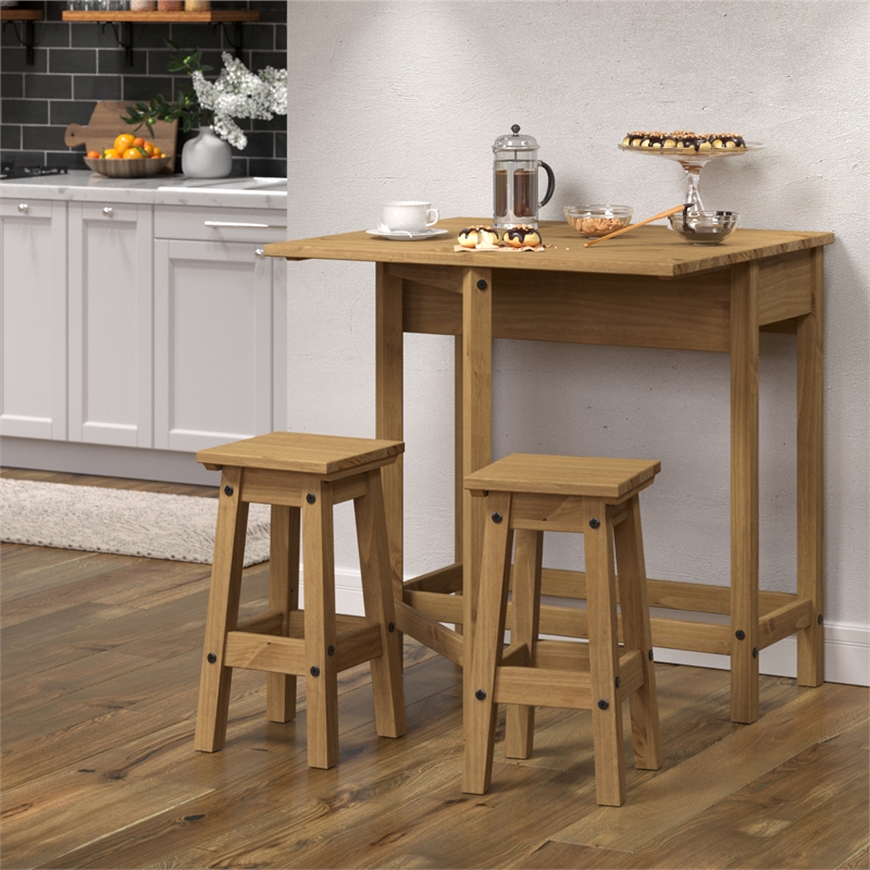 Solid Pine 3-Piece Farmhouse Folding Dining Table Set in Corona Brown