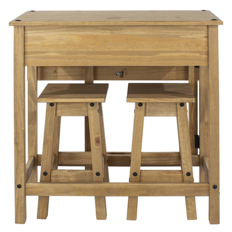 Solid Pine 3-Piece Farmhouse Folding Dining Table Set in Corona Brown