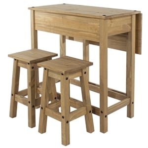 Solid Pine 3-Piece Farmhouse Folding Dining Table Set in Corona Brown
