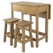 Solid Pine 3-Piece Farmhouse Folding Dining Table Set in Corona Brown