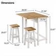 Solid Pine 3-Piece Farmhouse Folding Dining Table Set in Distressed White