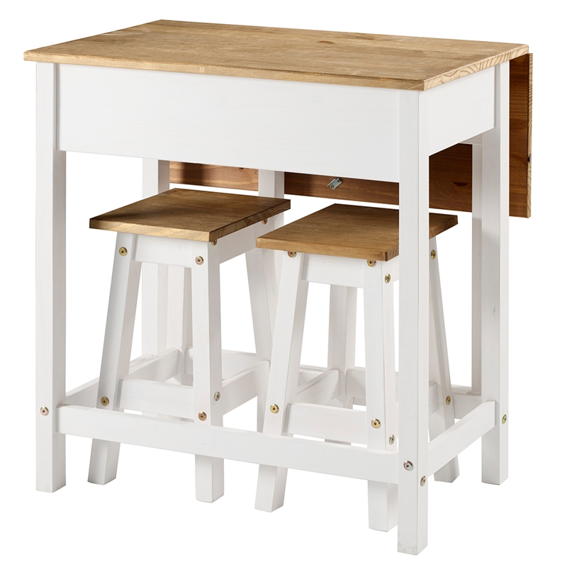 Solid Pine 3-Piece Farmhouse Folding Dining Table Set in Distressed White