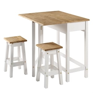 Solid Pine 3-Piece Farmhouse Folding Dining Table Set in Distressed White
