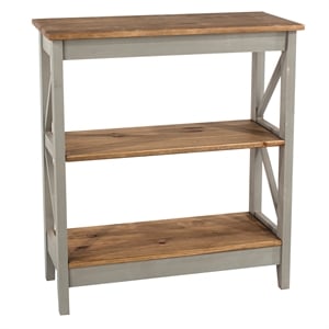Solid Pine Farmhouse 3-Tier Bookcase Shelf in Corona Gray & Brown