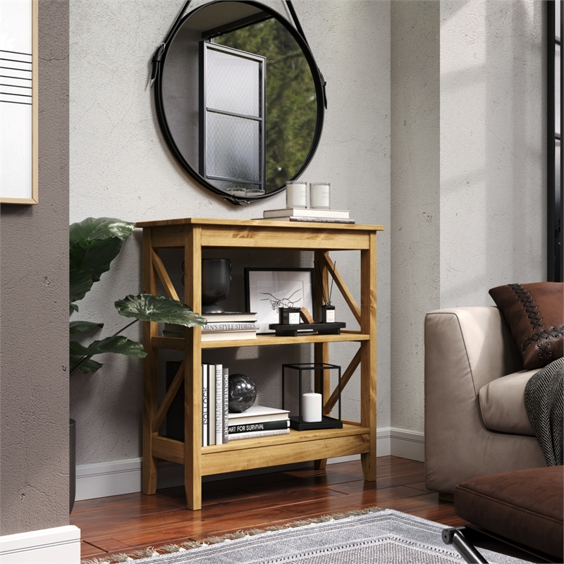 Solid Pine Farmhouse 3-Tier Bookcase Shelf in Corona Brown