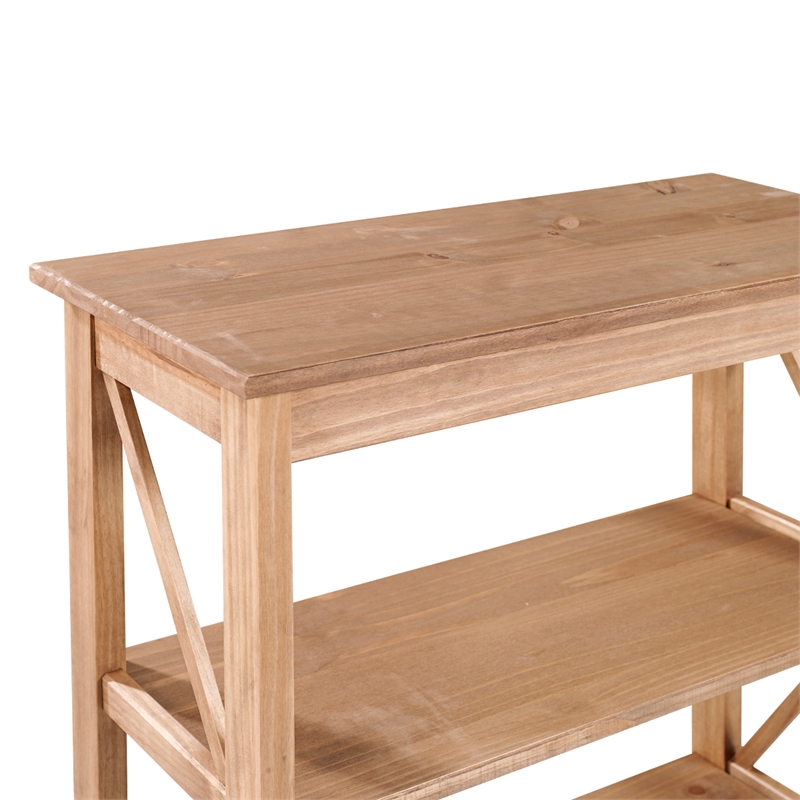 Solid Pine Farmhouse 3-Tier Bookcase Shelf in Corona Brown