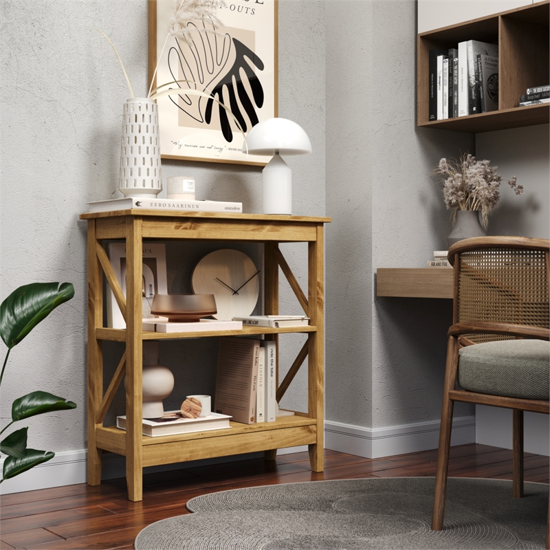 Solid Pine Farmhouse 3-Tier Bookcase Shelf in Corona Brown