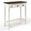 Solid Pine Farmhouse Console Table with Drawer in Harvest White and Brown