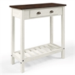 Solid Pine Farmhouse Console Table with Drawer in Harvest White and Brown