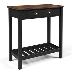 Solid Pine Farmhouse Console Table with Drawer in Harvest Black and Brown