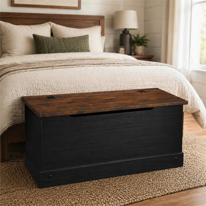 Solid Pine Farmhouse Storage/Blanket Trunk Chest in Harvest Black and Brown